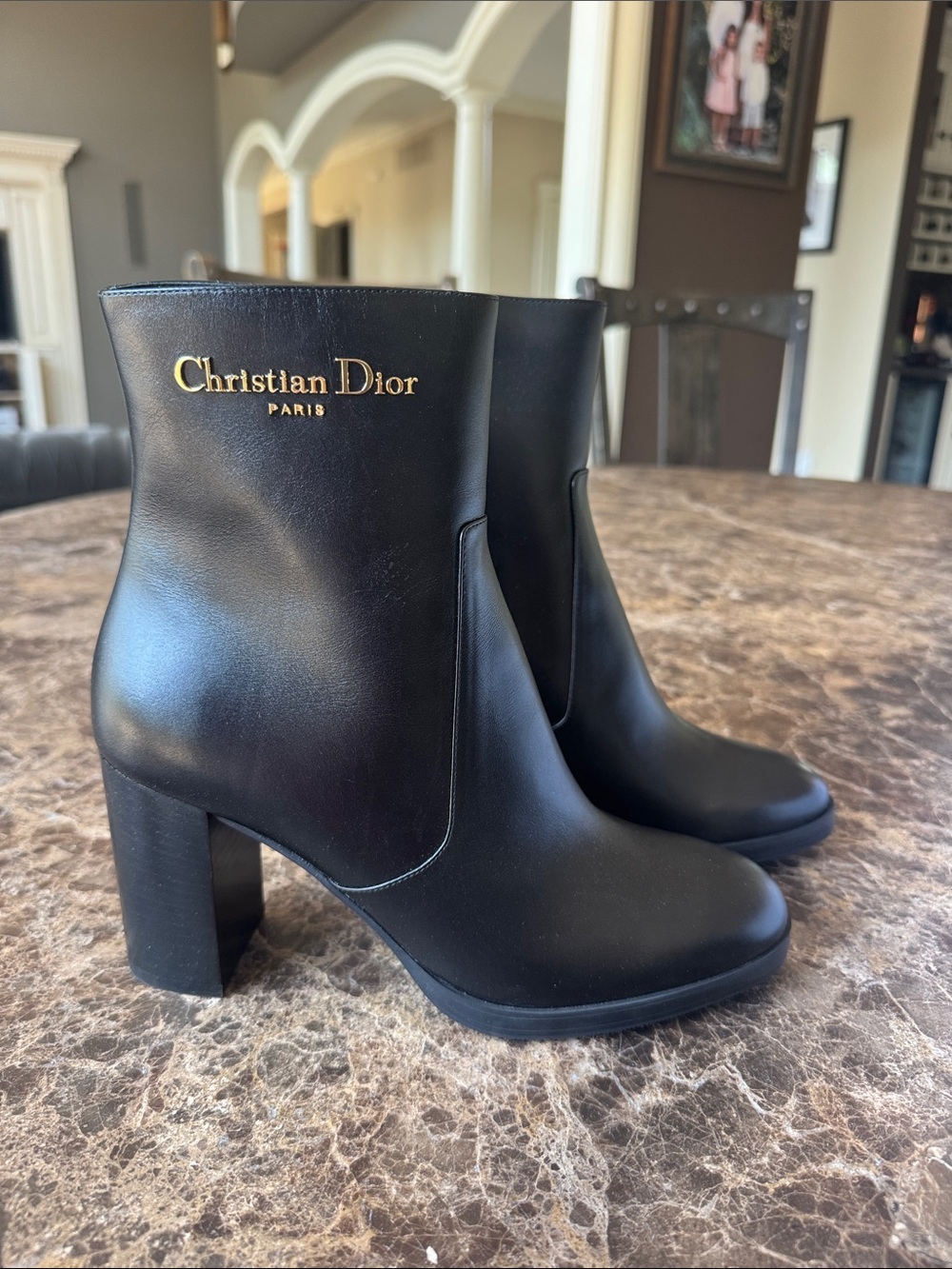 Christian Dior d town d-town black leather gold logo boot sz 39